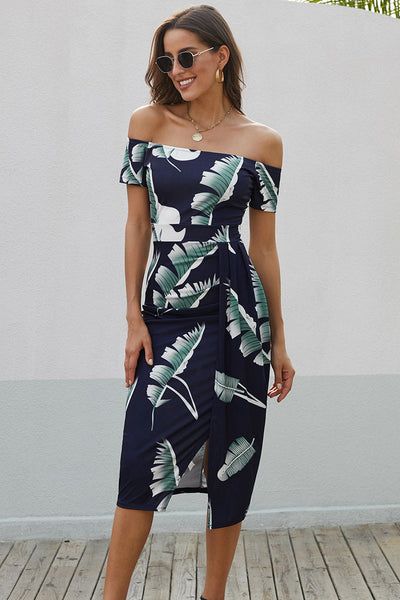 Printed Off-Shoulder Split Dress+