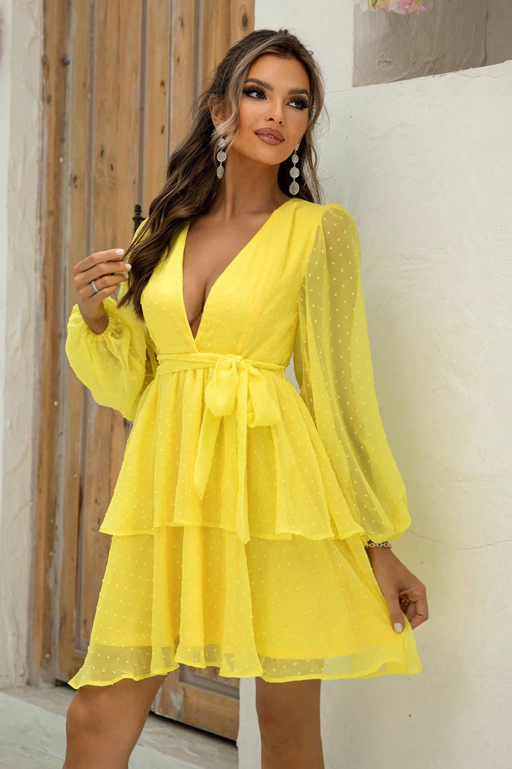 Yellow Swiss Dot Layered Dress