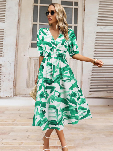 Floral Short Sleeve Midi Dress