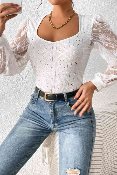 Lace Puff Sleeve Bodysuit