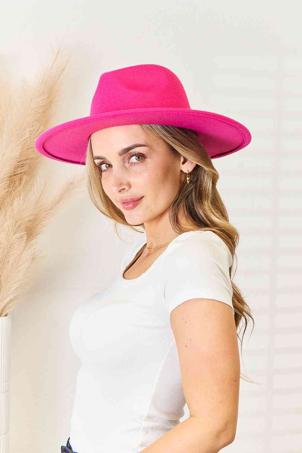 Hot Pink Flat Brim Fedora Hat