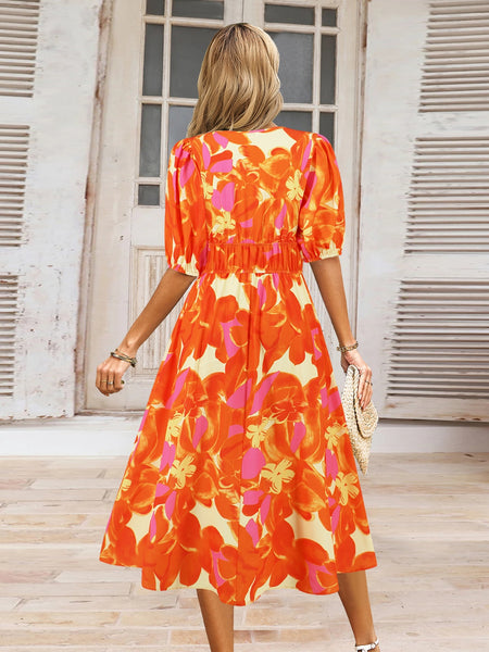 Floral Short Sleeve Midi Dress