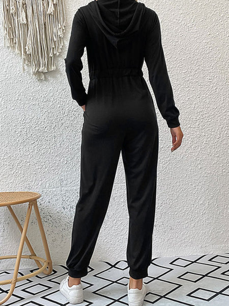 Black Hooded Jogger Jumpsuit