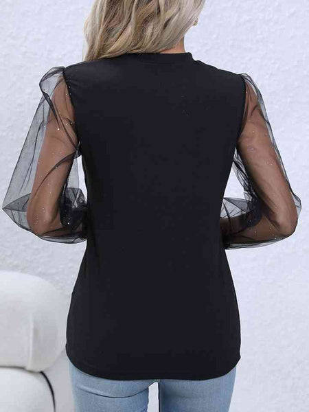 Black Organza Puff Sleeve Blouse