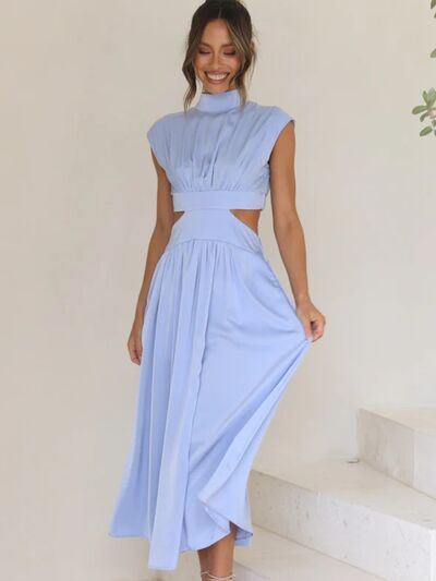 Cap Sleeve Mock Neck Long Dress