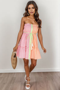 Pink & Orange Sleeveless Tiered Dress