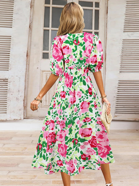 Floral Short Sleeve Midi Dress