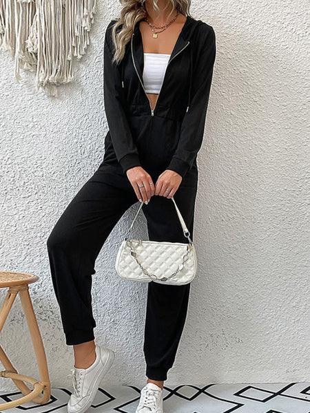 Black Hooded Jogger Jumpsuit