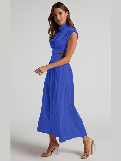 Cap Sleeve Mock Neck Long Dress