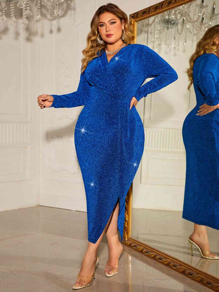 Royal Blue Sparkly Surplice Dress+