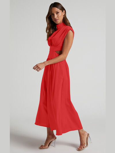 Cap Sleeve Mock Neck Long Dress