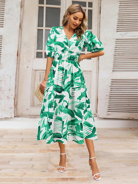 Floral Short Sleeve Midi Dress