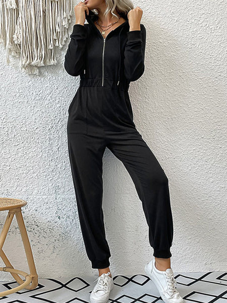 Black Hooded Jogger Jumpsuit