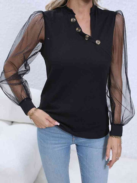 Black Organza Puff Sleeve Blouse