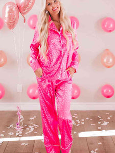 Hot Pink Leopard Long Sleeve Lounge Set