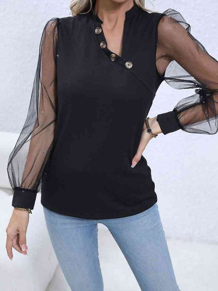 Black Organza Puff Sleeve Blouse