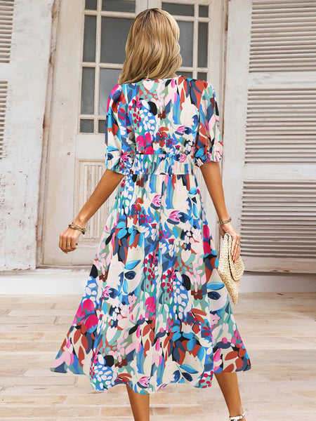 Floral Short Sleeve Midi Dress