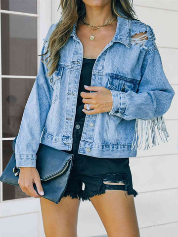 Distressed Fringe Denim Jacket