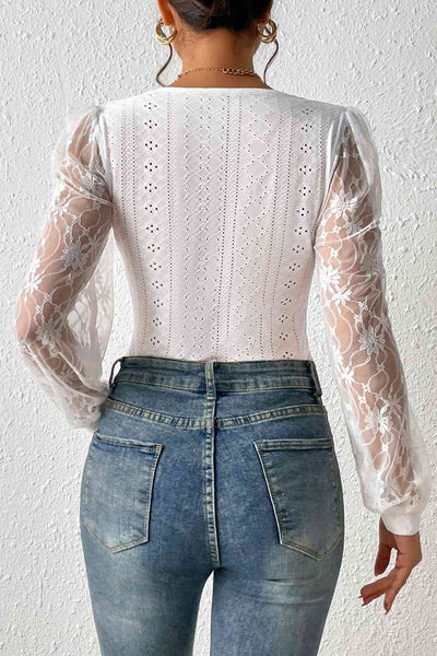 Lace Puff Sleeve Bodysuit