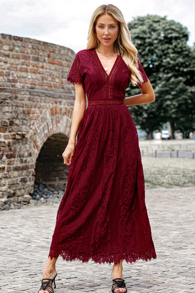 Scalloped Trim Lace Maxi Dress