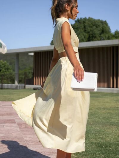 Cap Sleeve Mock Neck Long Dress