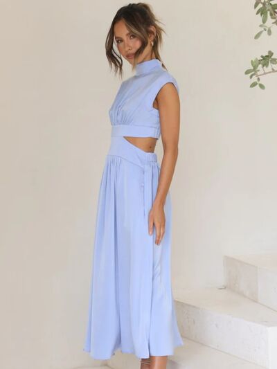 Cap Sleeve Mock Neck Long Dress