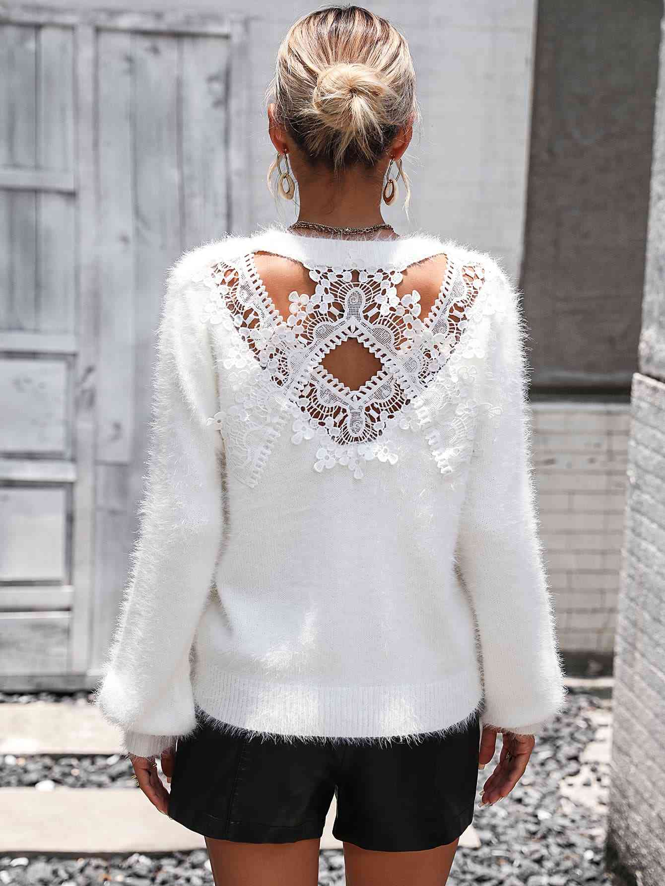 Lace Back Long Sleeve Sweater