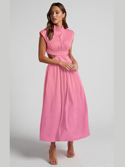 Cap Sleeve Mock Neck Long Dress