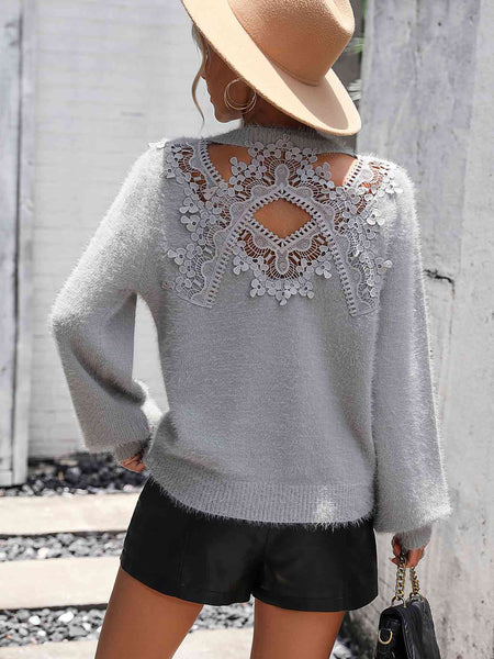 Lace Back Long Sleeve Sweater