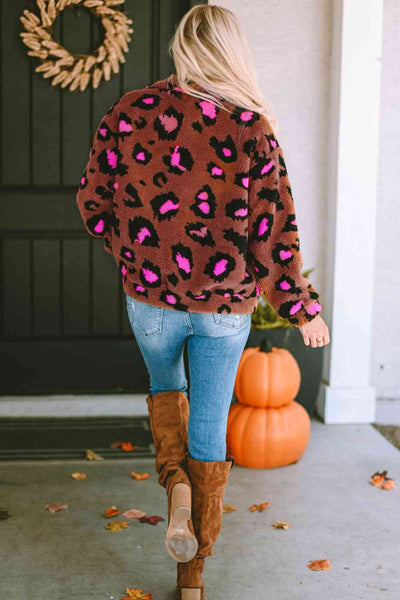 Leopard Zip-Up Teddy Jacket