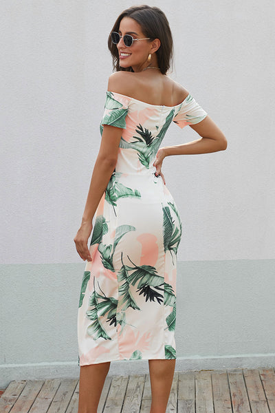 Printed Off-Shoulder Split Dress+