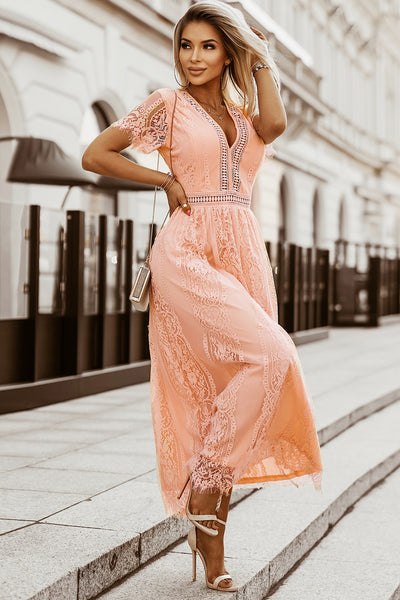 Scalloped Trim Lace Maxi Dress