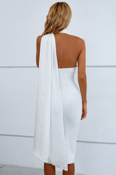 White Halter Neck Midi Dress