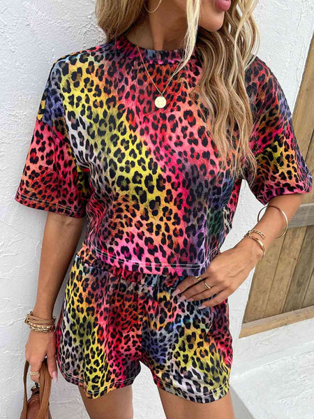 Bright Leopard Half Sleeve Top and Shorts Set