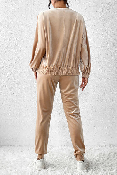 Champagne Velour Zip Up Top and Pants Set