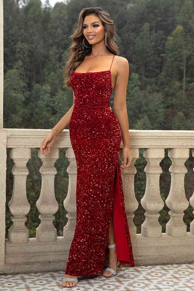 Sequins Split Slit Maxi Dress