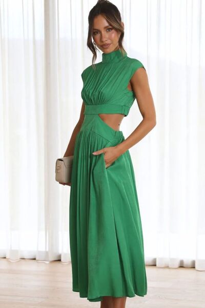 Cap Sleeve Mock Neck Long Dress