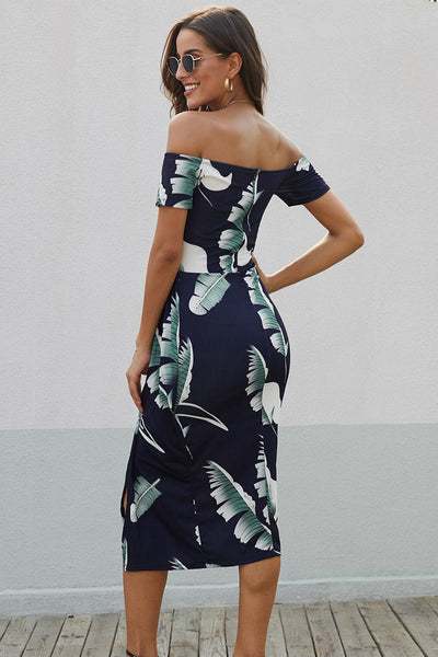 Printed Off-Shoulder Split Dress+