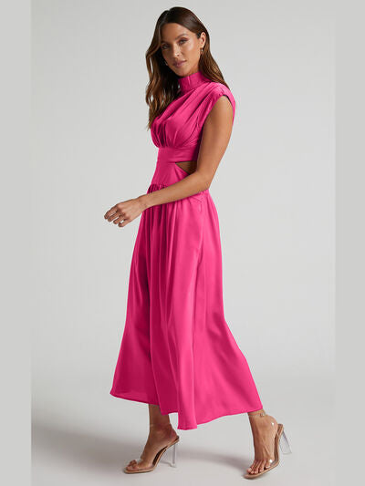 Cap Sleeve Mock Neck Long Dress