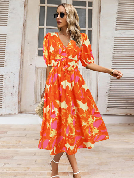 Floral Short Sleeve Midi Dress