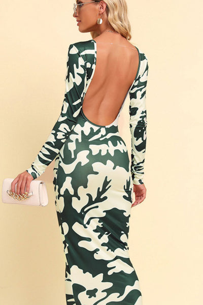 Backless Long Sleeve Maxi Dress