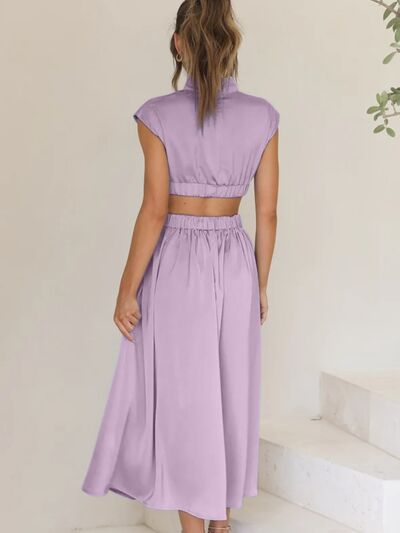 Cap Sleeve Mock Neck Long Dress